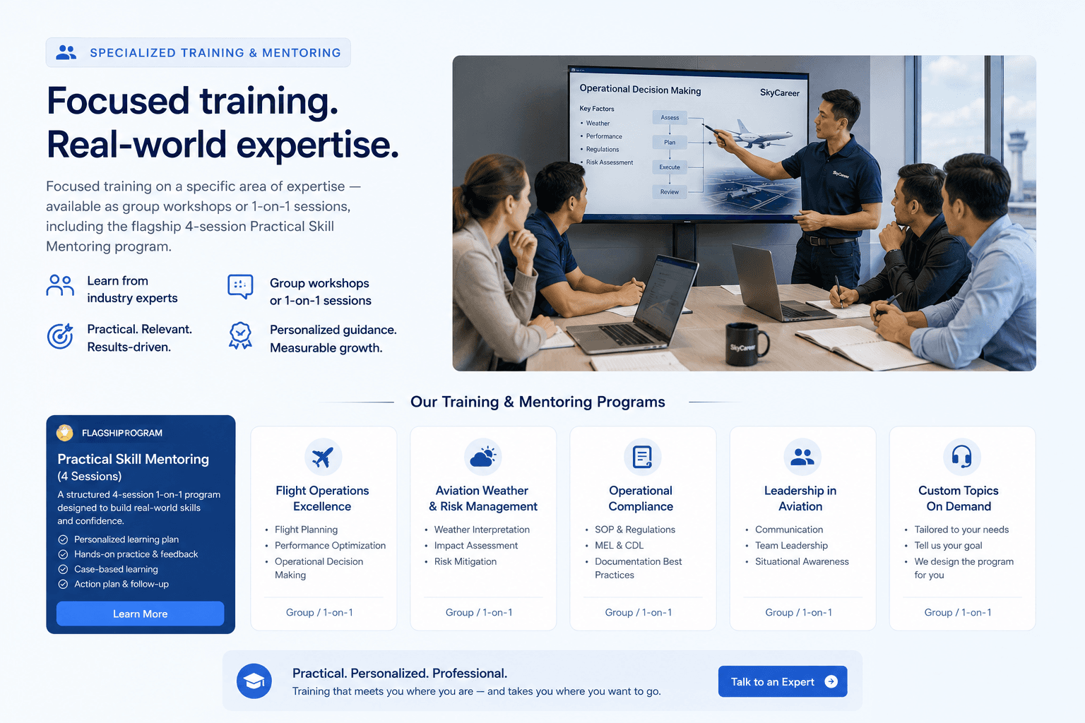 Specialized Training - group or 1-on-1 professional training